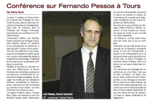 Article sur le Luso Jornal numéro 146 du 23 octobre 2013 sur la conférence Fernando Pessoa à Tours